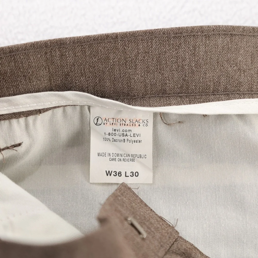Levis Action Slacks Mens 36x30 Brown Heather Polyester‎ Straight Leg 476902725